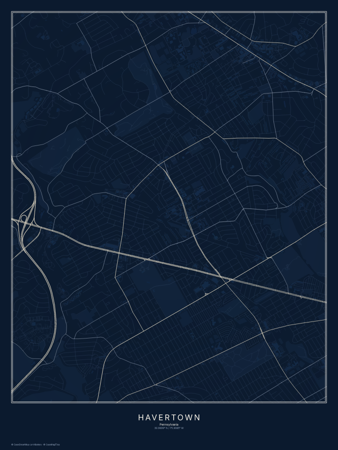Havertown map poster, midnight style