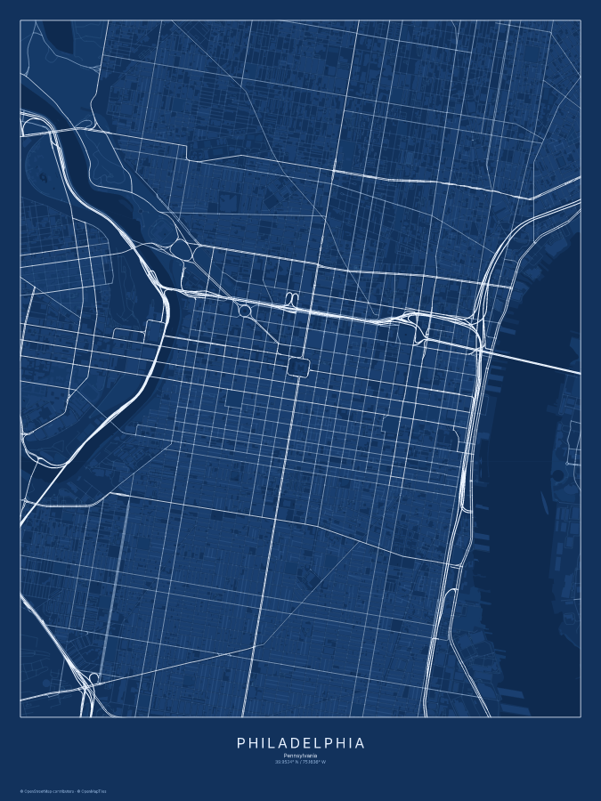 Philadelphia map poster, blueprint style