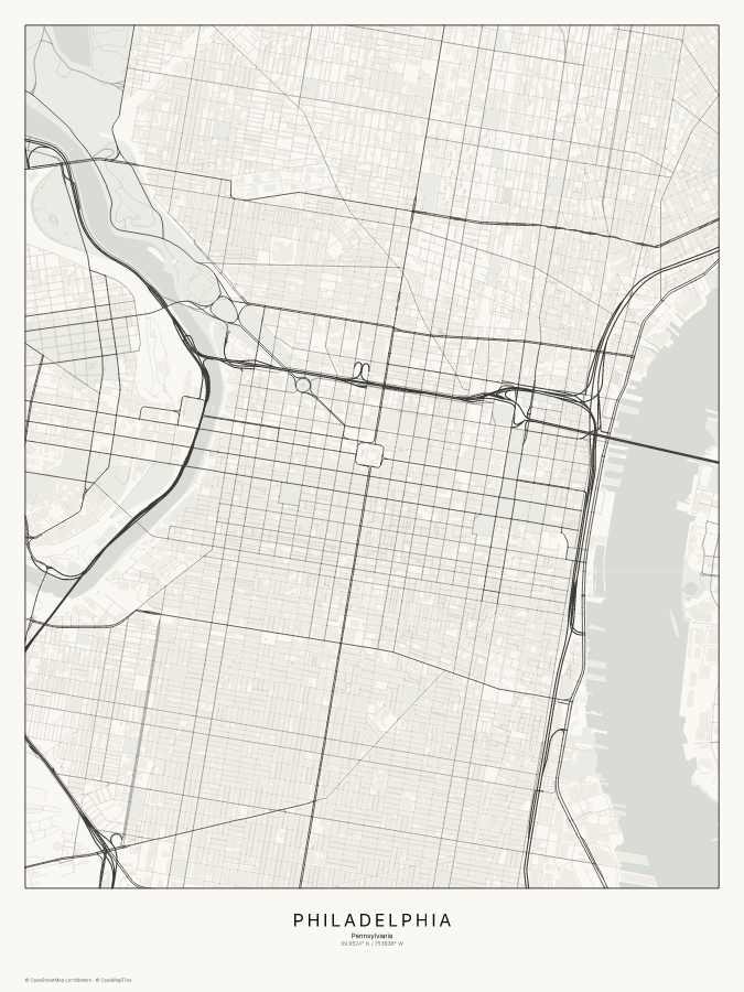 Philadelphia map poster, classic style