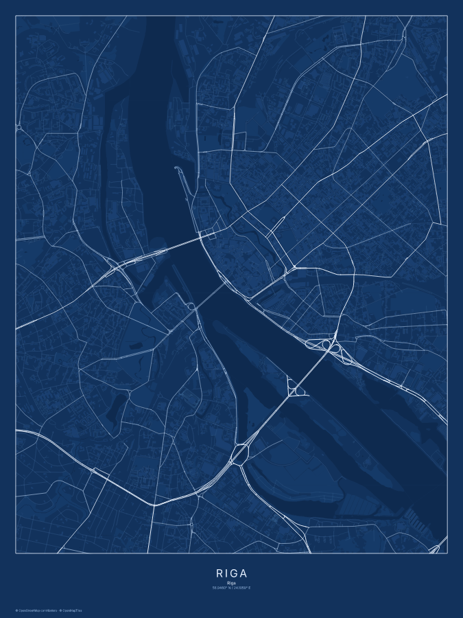 Riga map poster, blueprint style