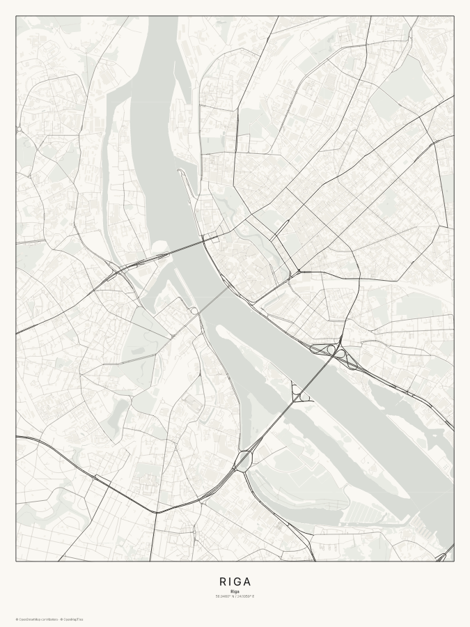 Riga map poster, classic style