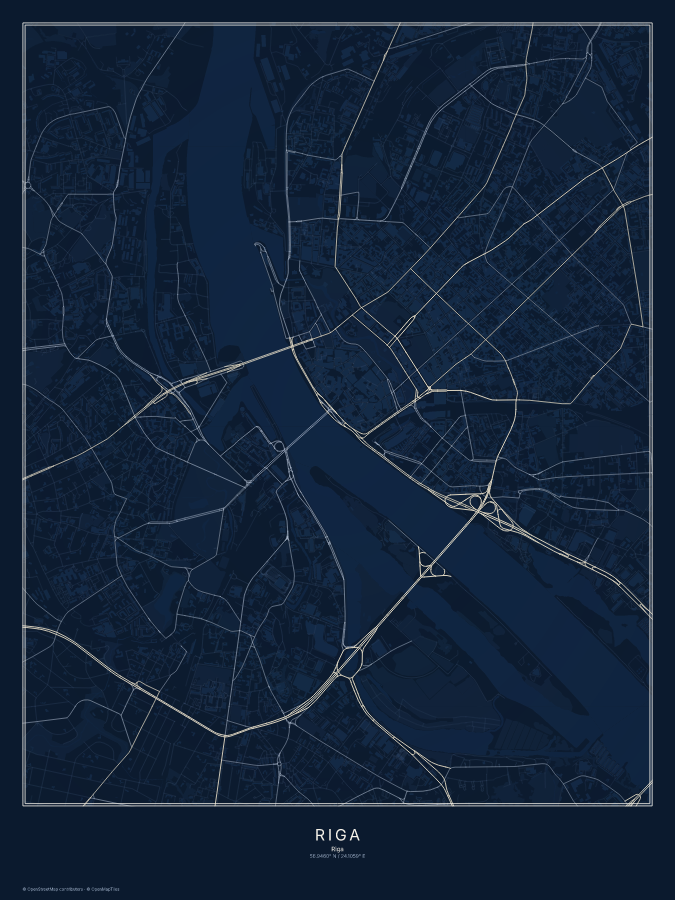 Riga map poster, midnight style