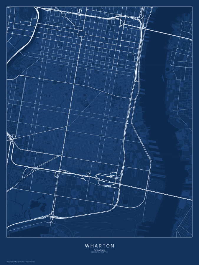 Wharton map poster, blueprint style