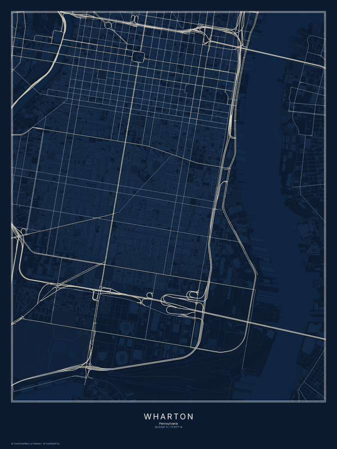Wharton map poster, midnight style