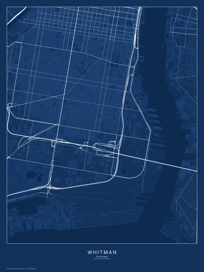Whitman map poster, blueprint style