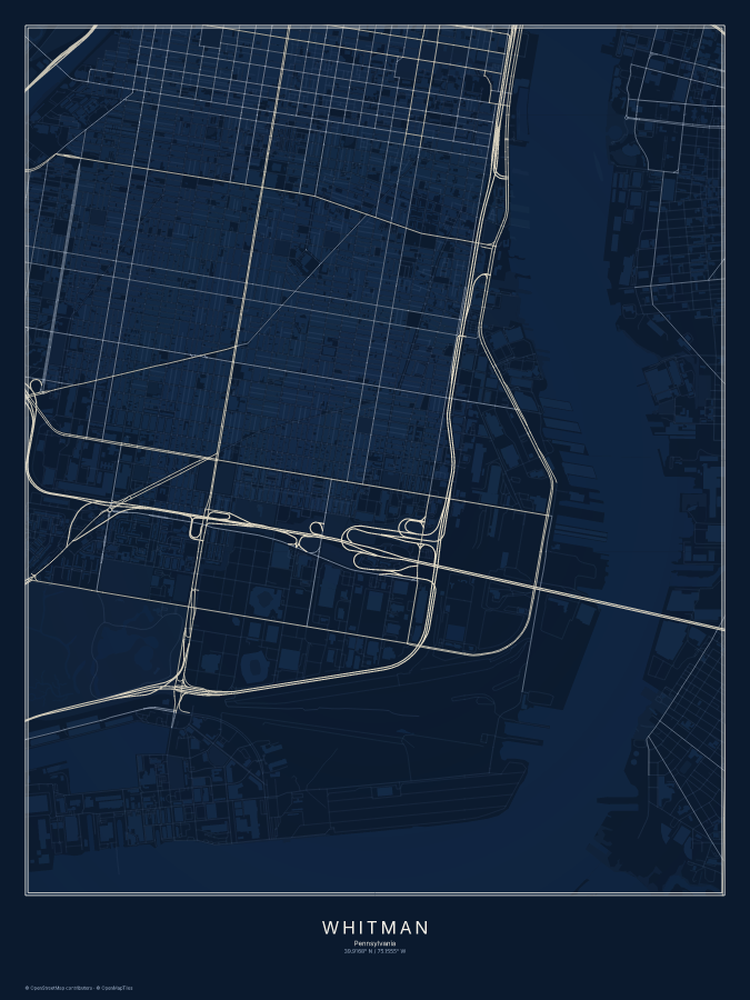 Whitman map poster, midnight style