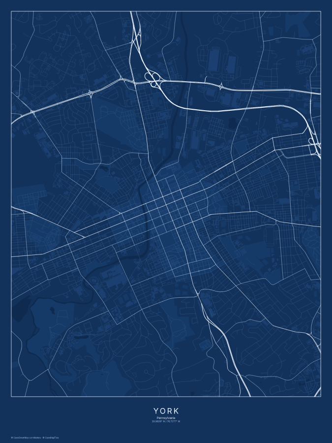 York map poster, blueprint style