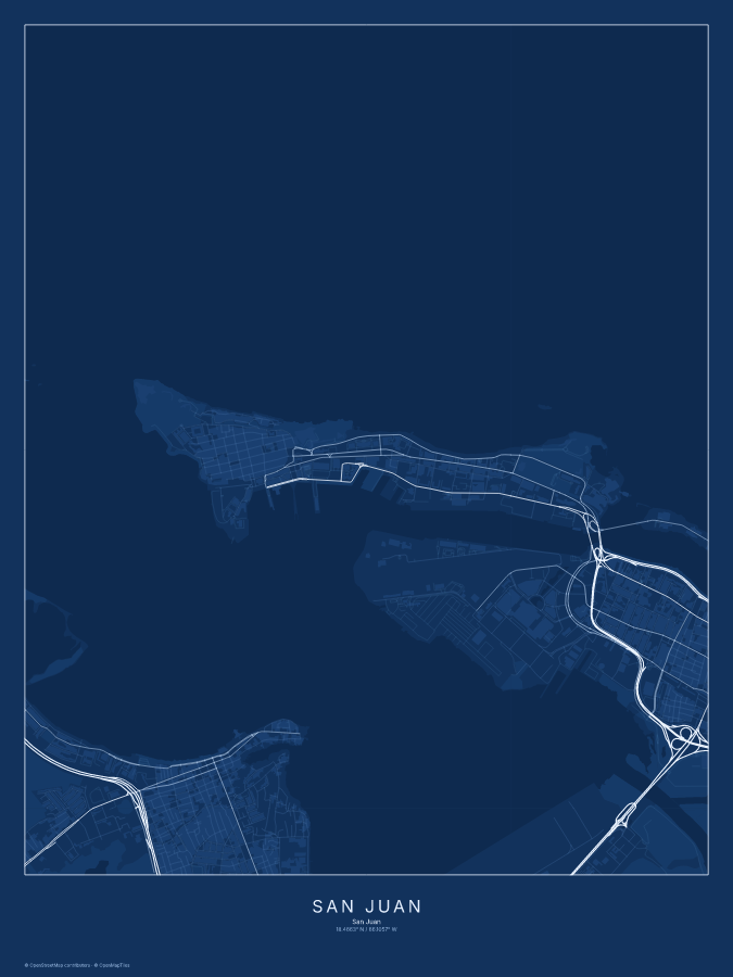 San Juan map poster, blueprint style