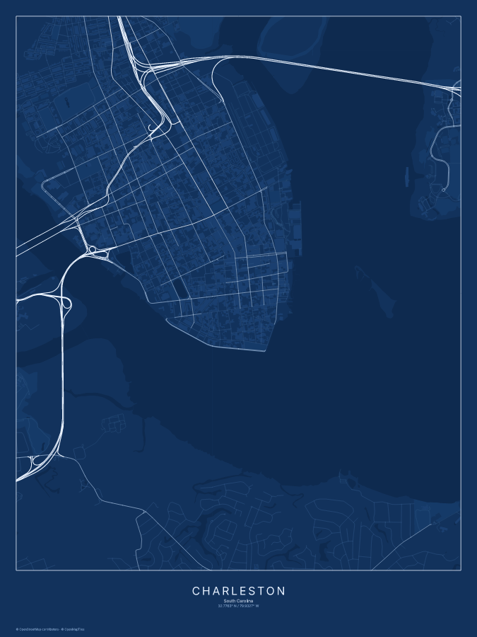 Charleston map poster, blueprint style
