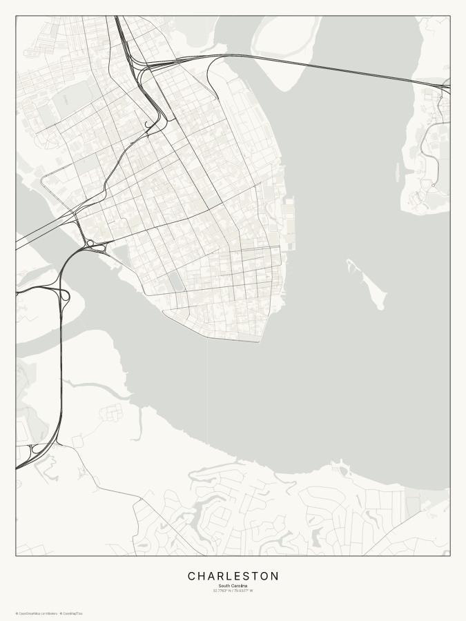 Charleston map poster, classic style
