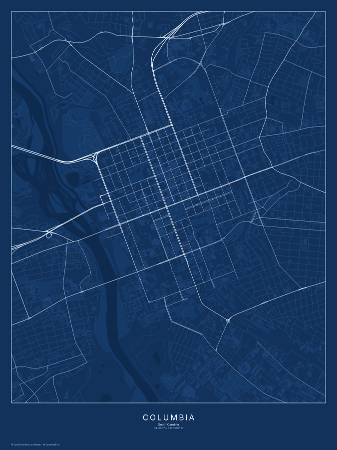 Columbia map poster, blueprint style