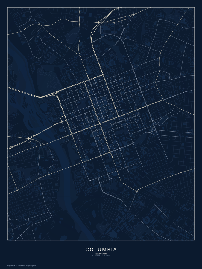 Columbia map poster, midnight style