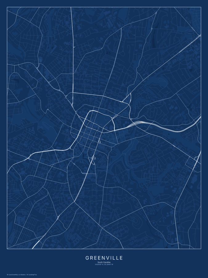 Greenville map poster, blueprint style