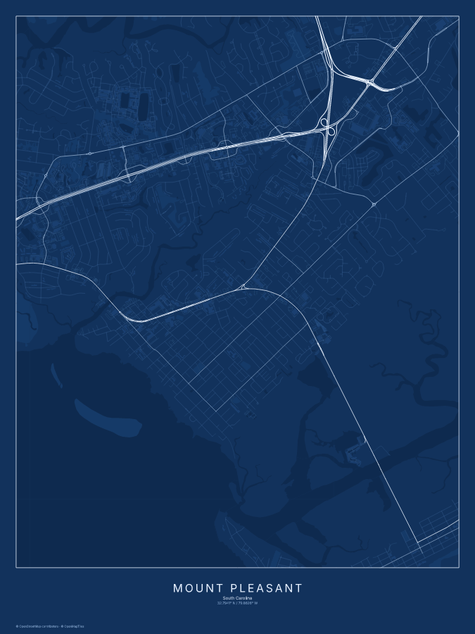 Mount Pleasant map poster, blueprint style