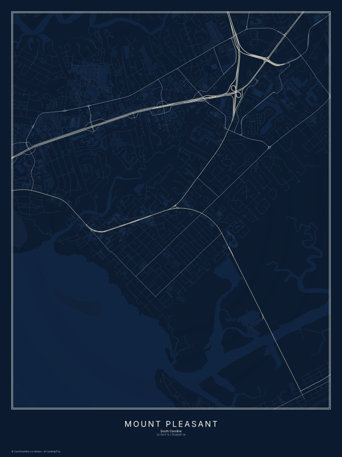 Mount Pleasant map poster, midnight style