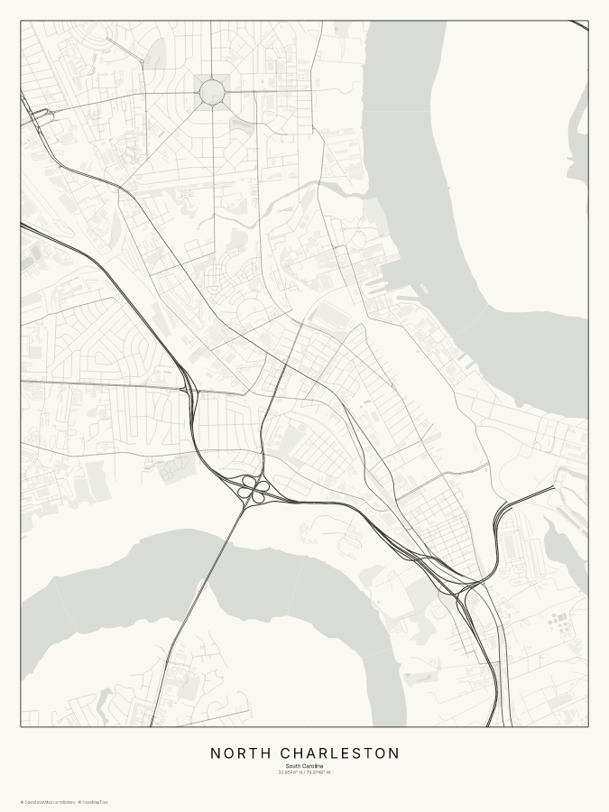 North Charleston map poster, classic style