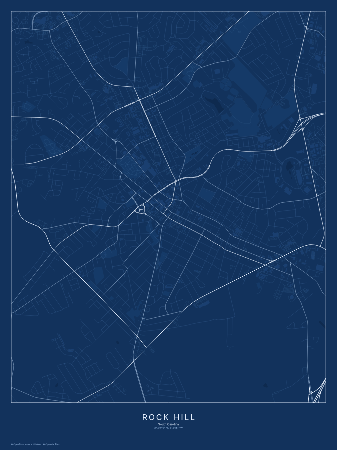Rock Hill map poster, blueprint style