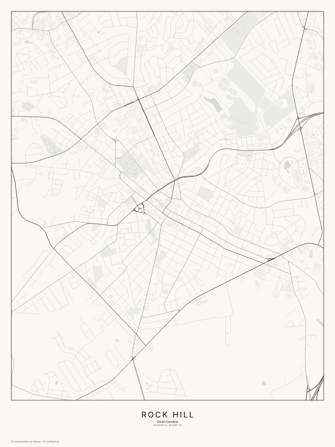 Rock Hill map poster, classic style