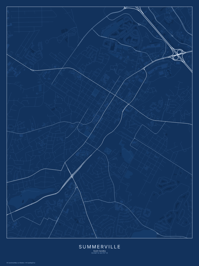 Summerville map poster, blueprint style
