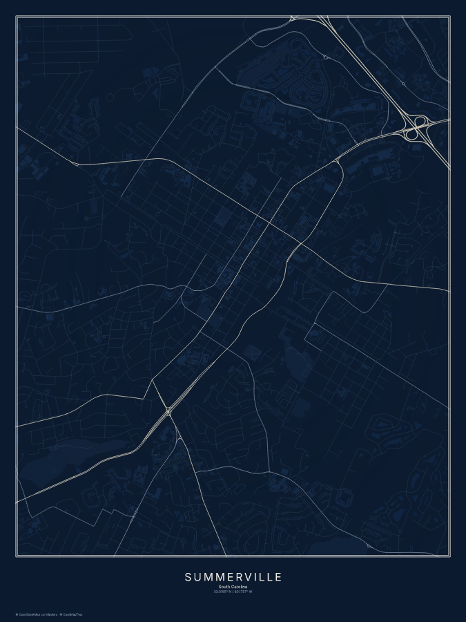Summerville map poster, midnight style
