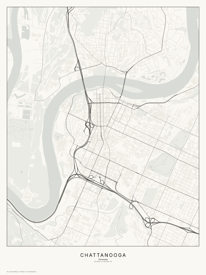 Chattanooga map poster, classic style