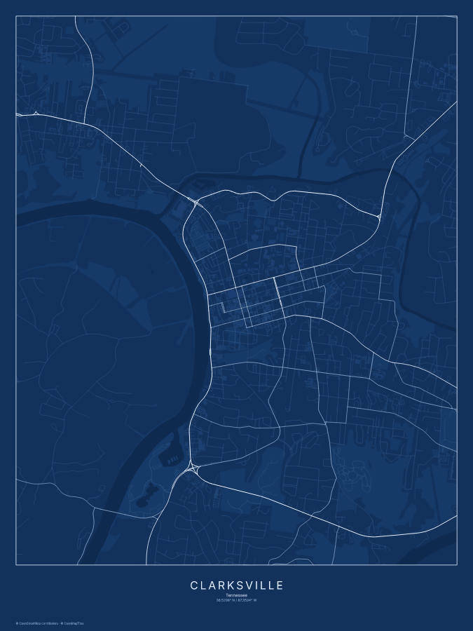 Clarksville map poster, blueprint style