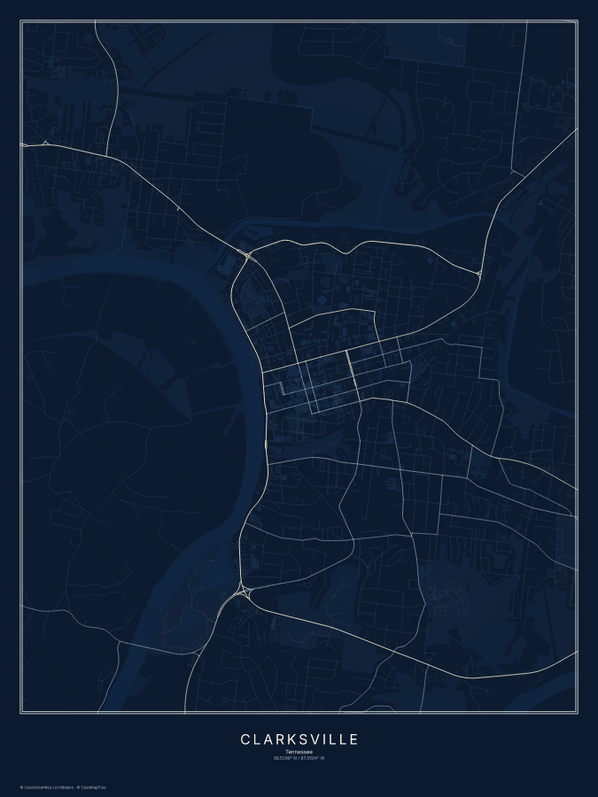 Clarksville map poster, midnight style