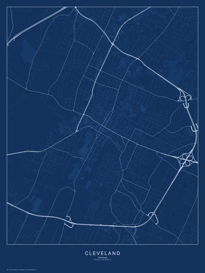 Cleveland map poster, blueprint style