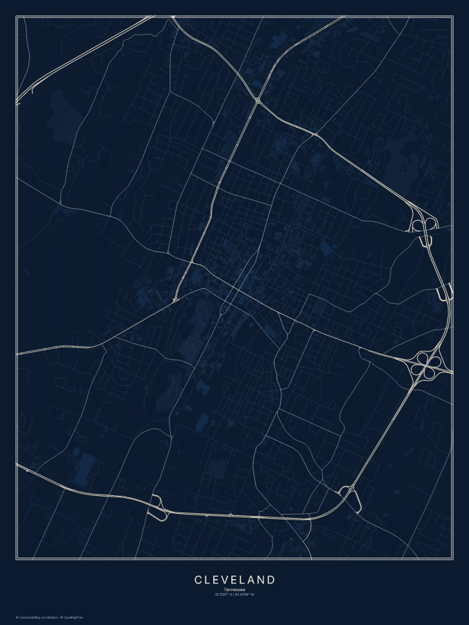 Cleveland map poster, midnight style