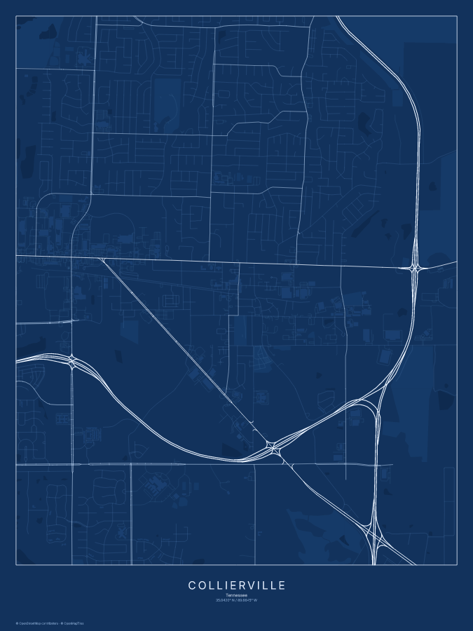 Collierville map poster, blueprint style