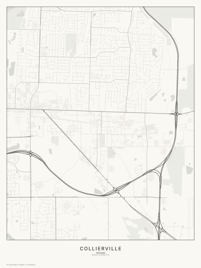 Collierville map poster, classic style