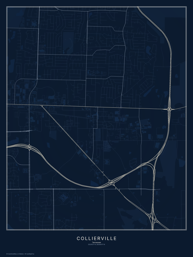 Collierville map poster, midnight style