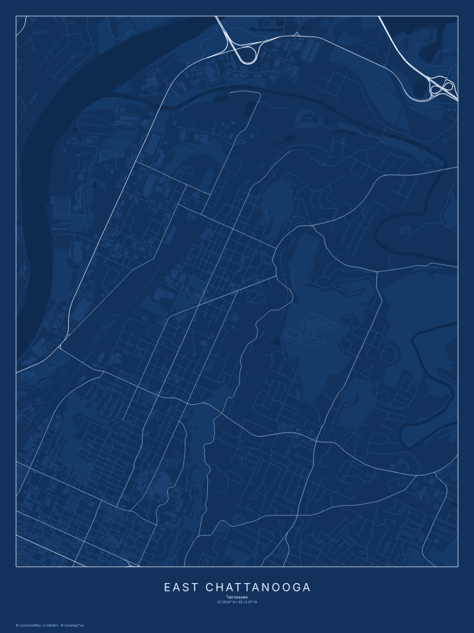 East Chattanooga map poster, blueprint style