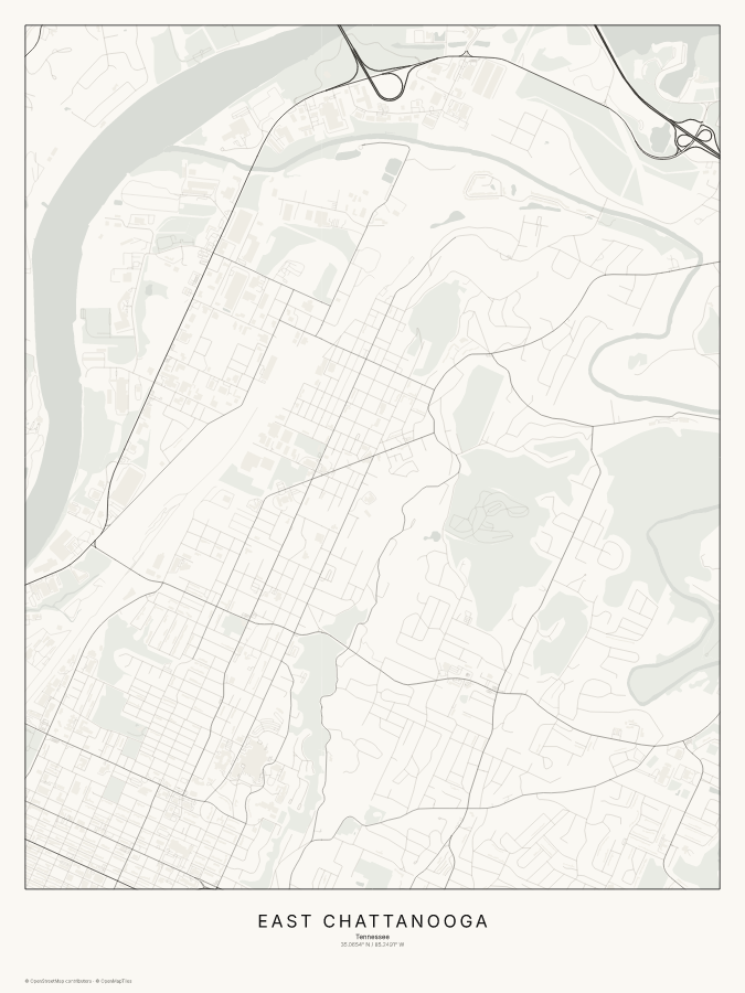 East Chattanooga map poster, classic style