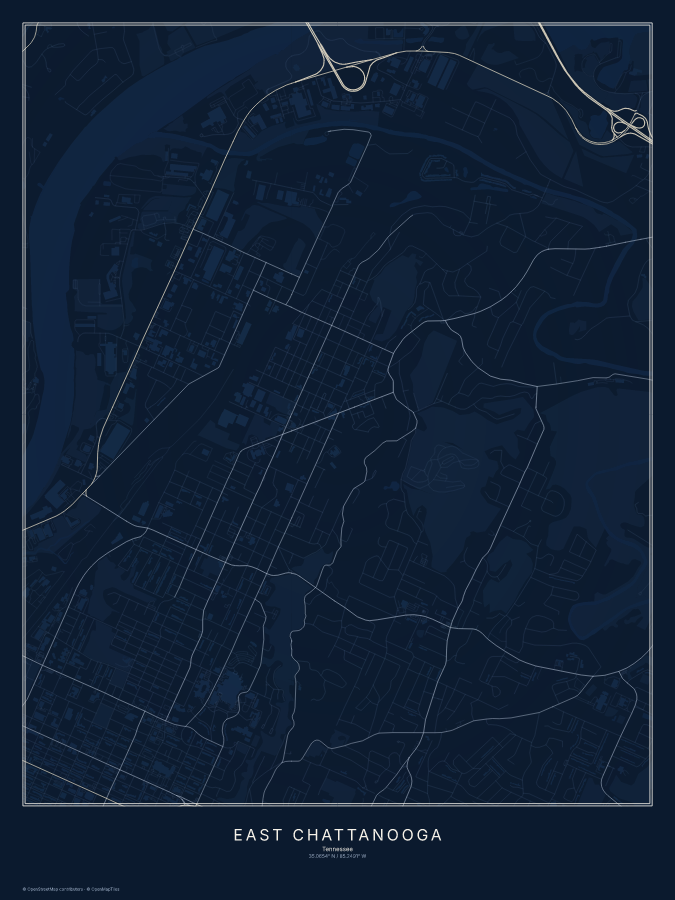 East Chattanooga map poster, midnight style