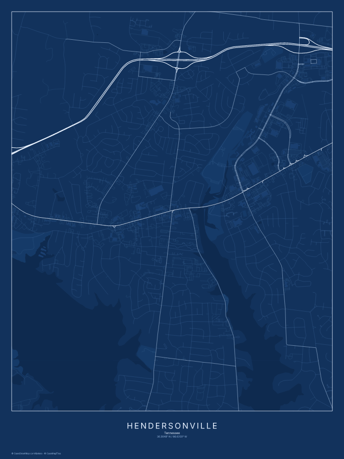 Hendersonville map poster, blueprint style