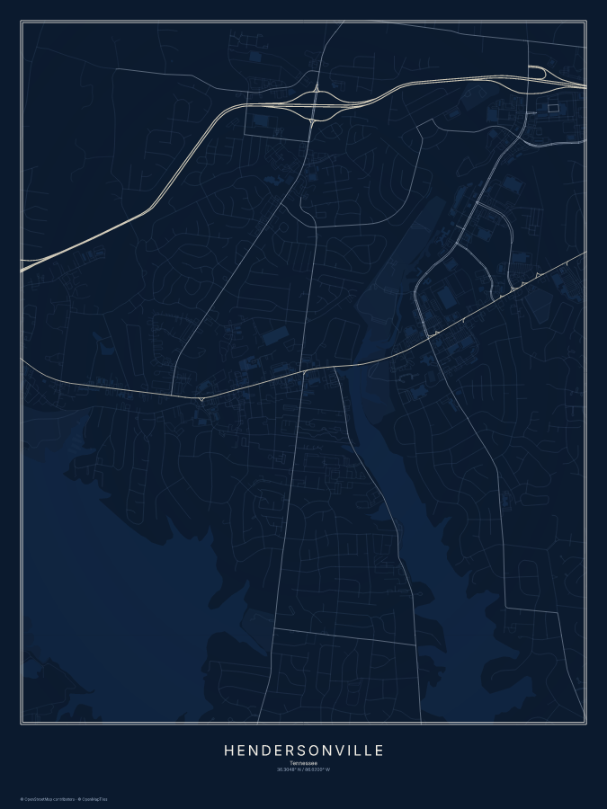 Hendersonville map poster, midnight style