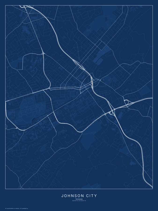 Johnson City map poster, blueprint style