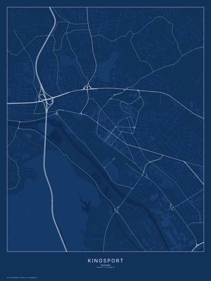 Kingsport map poster, blueprint style