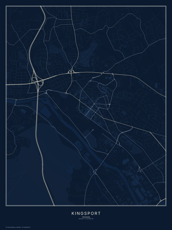 Kingsport map poster, midnight style