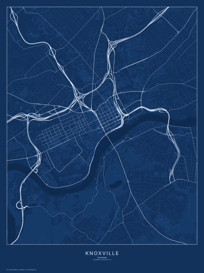 Knoxville map poster, blueprint style