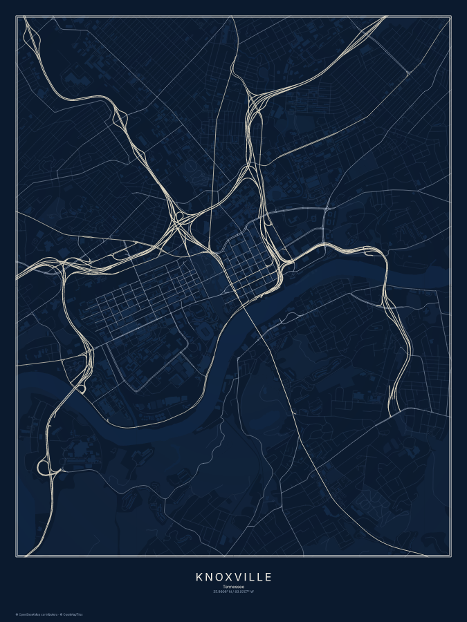 Knoxville map poster, midnight style