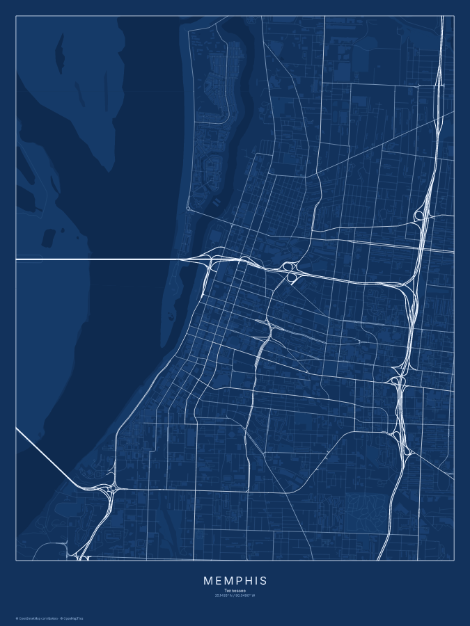 Memphis map poster, blueprint style