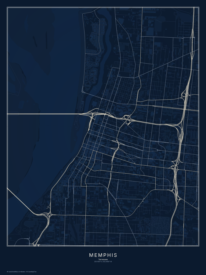 Memphis map poster, midnight style