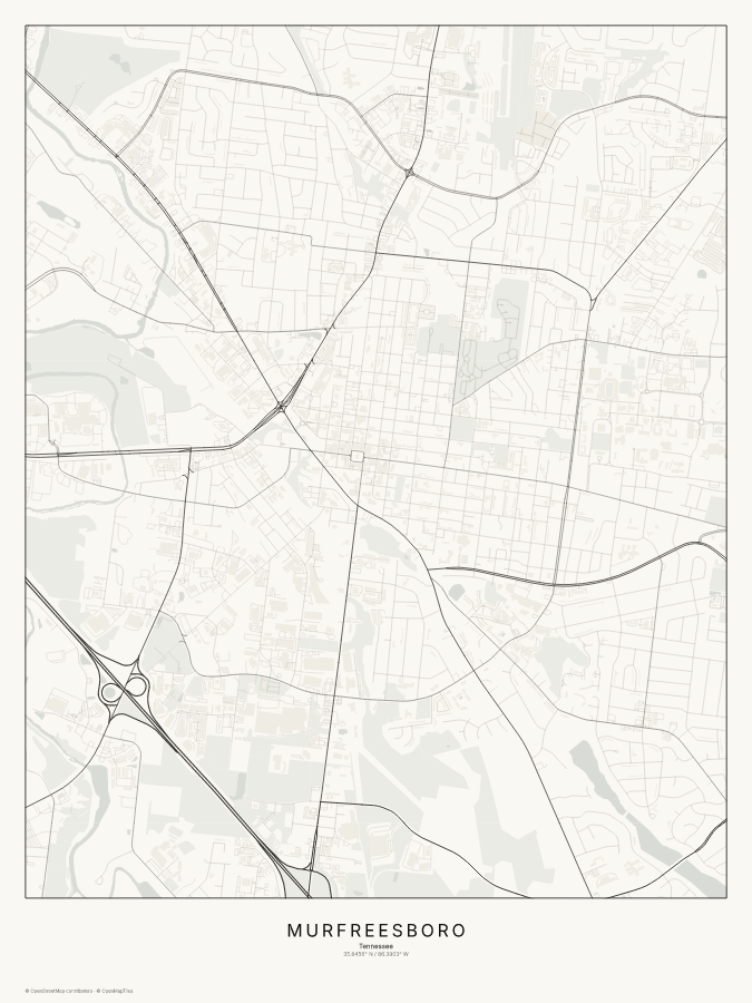 Murfreesboro map poster, classic style