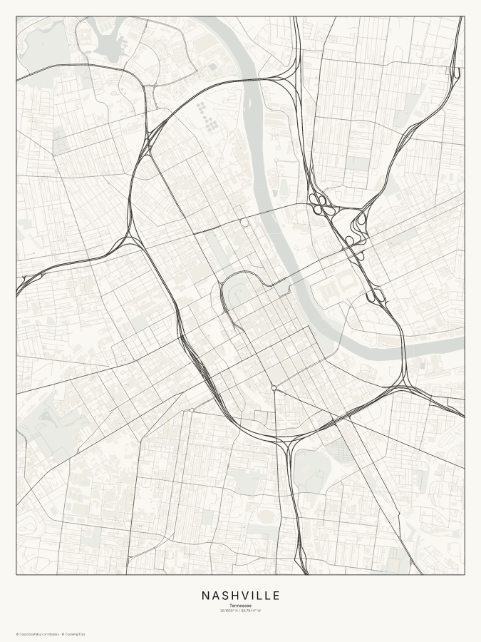 Nashville map poster, classic style