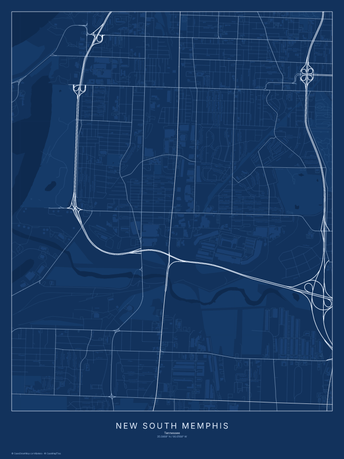 New South Memphis map poster, blueprint style