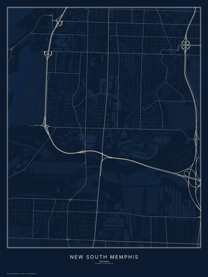 New South Memphis map poster, midnight style