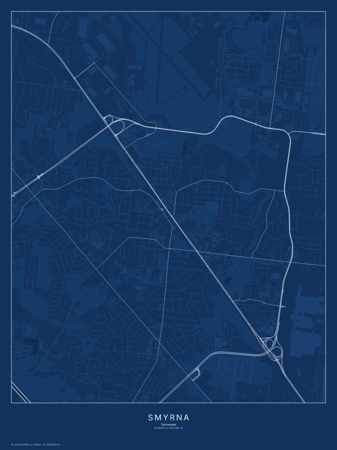 Smyrna map poster, blueprint style