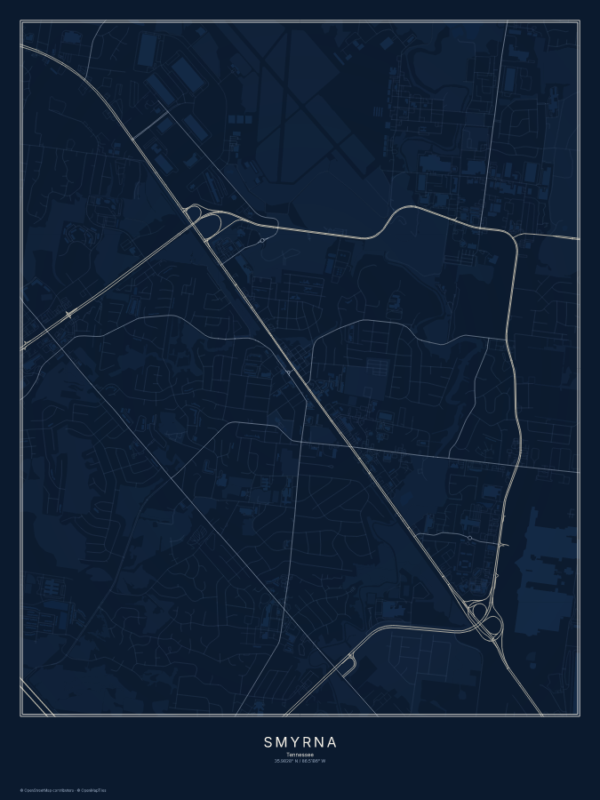 Smyrna map poster, midnight style